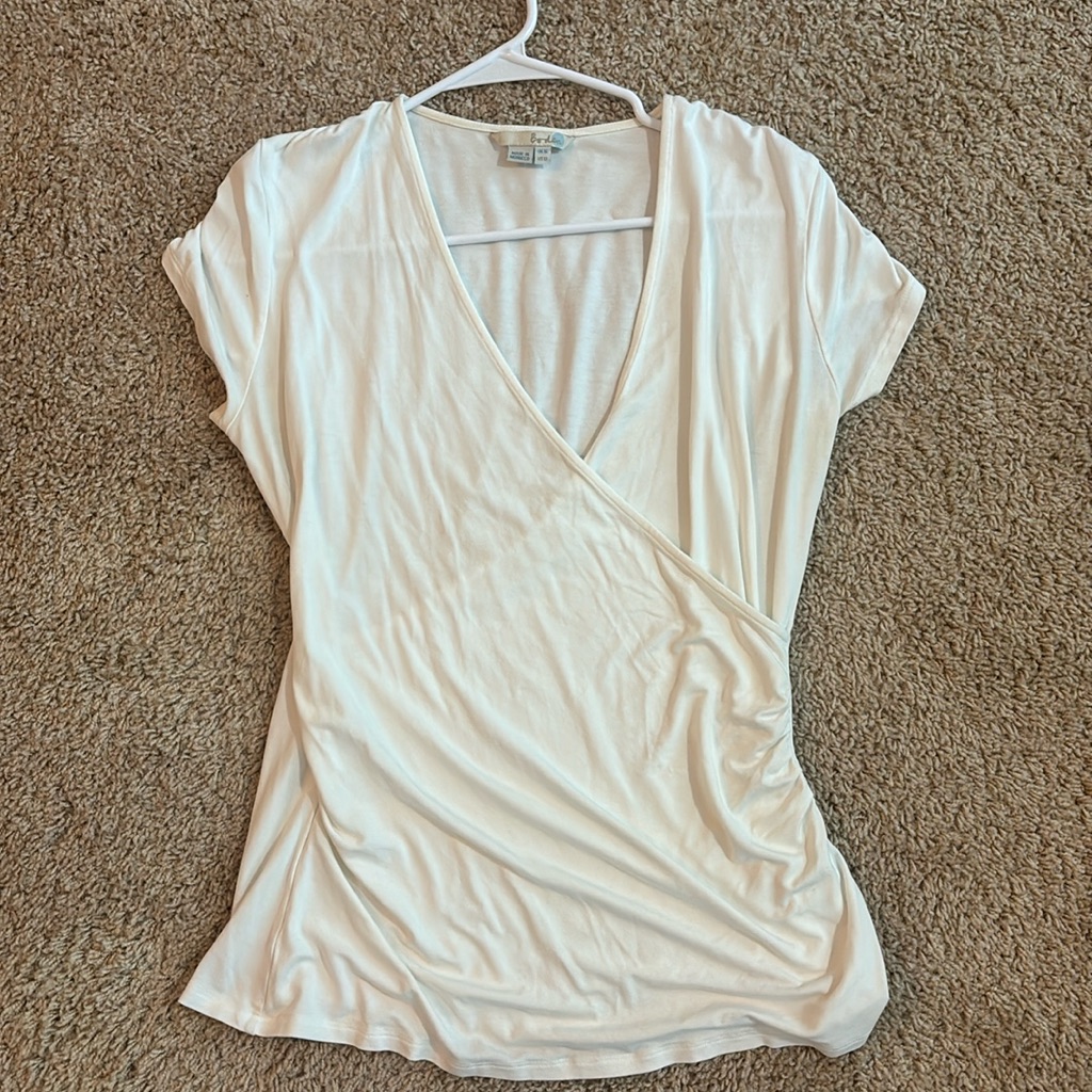 Boden White Wrap-Style Short Sleeve Top